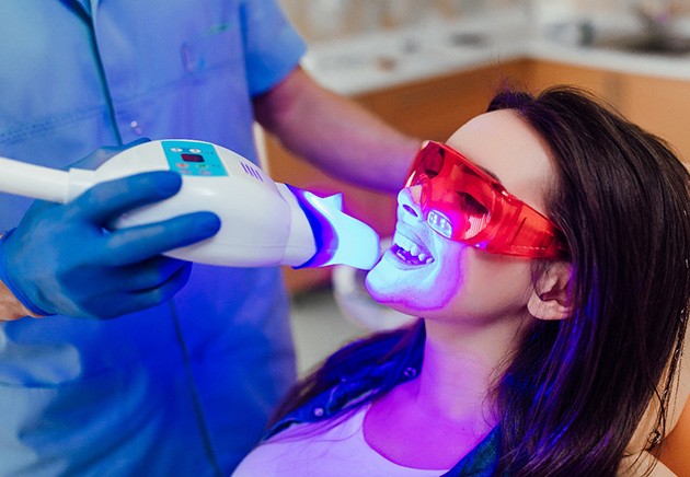 A woman getting teeth whitening in Pittsburgh