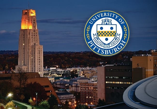 Dental school building and University of Pittsburgh seal